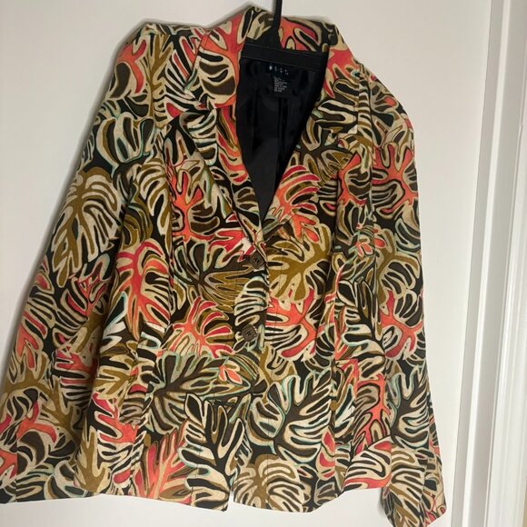R.Q.T. Women's XL 100% Cotton Button Front Jacket Orange Brown Multi Leaves - Picture 1 of 8